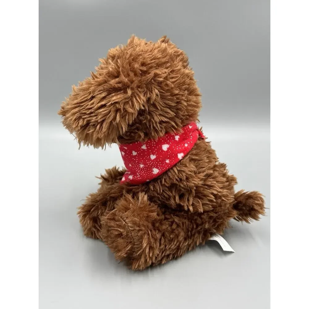 Walmart Dog Puppy Med Brown Plush w/ Red White Heart Bandana 10” Stuffed Animal